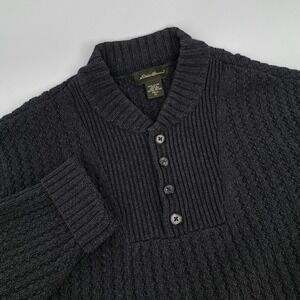 Eddie Bauer Mens XLT Tall Charcoal Gray Cotton Ribbed Henley Mock Neck Sweater